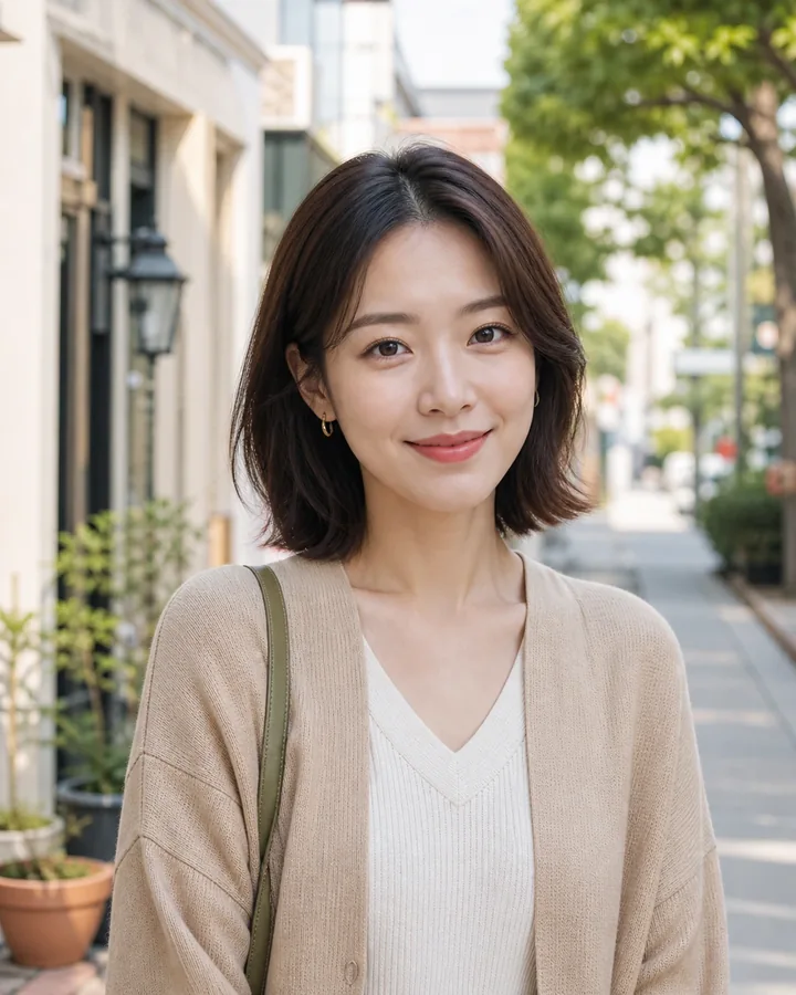 Fictional FreshMeet member Rina on a quiet city street